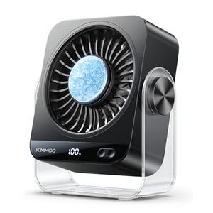 KIMMOO USB Desk Fan for Bedroom, 199 Speeds Turbo Airflow, Portable Fan with Ice Cooling, Digital Display Quiet Table Fan, 270° Rotating Small Rechargeable Battery Desktop Fans for Home Office (Black)