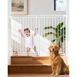 34-53" No Bottom Bar Baby Gates Dog Gate for Stairs, 39" Extra Tall Child Safety Gate with Auto Close Design, Large Walk Thru Door, Extra Wide Hardware Mount Pet Gate for Doorways Deck Indoor Outdoor (White)