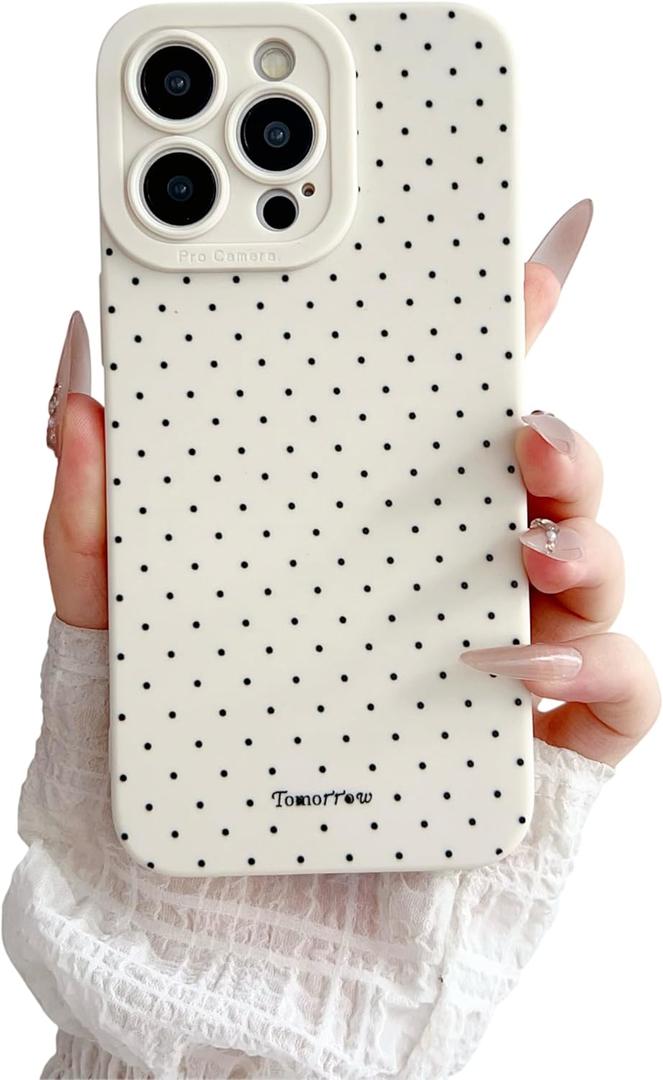 for iPhone 14 Pro Max Case, Cute Polka Dot Design for Girls Women Soft TPU Camera Lens Protective Cover Compatible with iPhone 14 Pro Max, White
