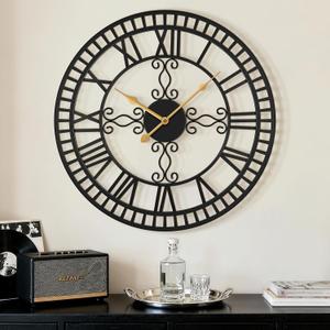 30 Inch Large Wall Clock Decorative for Living Room, Black Metal Roman Numeral Big Clock Completely Silent, Oversized Wall Clocks Battery Operated for Kitchen, Bedroom, Fireplace
