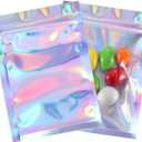 100 Pieces Mylar Holographic Resealable Bags - 4 x 6" Smell Proof Bags, Candy Bags Foil Pouch Bags for Party Favor Food Storage Holographic Color, 4 x 6 Inch