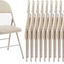 Sweetcrispy Folding Chair 12 Pack, Leather Padded Folding Chairs, Sturdy Metal Foldable Chairs, Easy to Use and Store, Outdoor and Indoor, for Home, Office, Party, Comfy (Kahki)