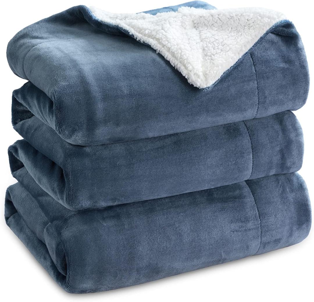 Bedsure GentleSoft Sherpa Fleece Blanket Queen Size for Bed, Non-Heated, Thick and Warm Throw for Women and Men, Soft Fuzzy Plush Queen Blanket for Winter, Slate Blue, 90x90 Inches