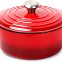 Cast Iron Dutch Oven Pot with Lid Deep Cooking Pot for Bread, Stews, Casseroles Oven Safe Cookware, Kitchen Essential & Wedding Gift Compatible with All Heat Sources (Red)