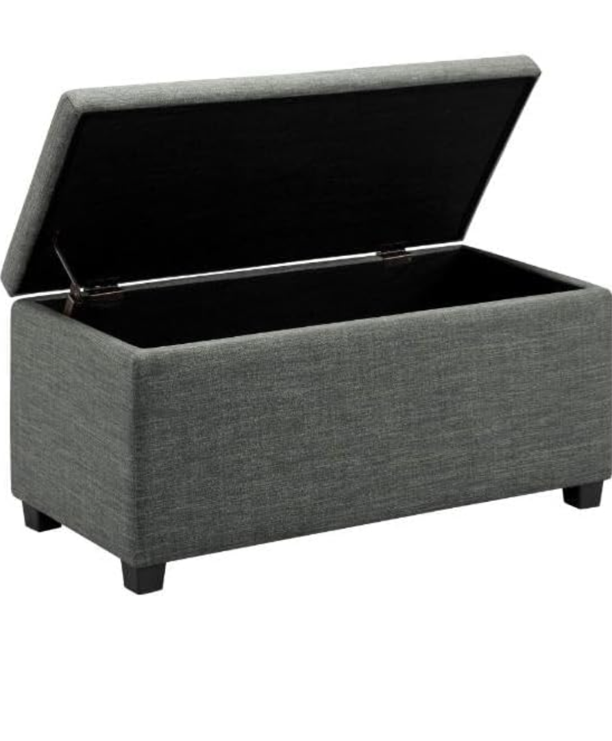 Amazon Basics Upholstered Storage Rectangular Ottoman and Entryway Bench, Polyester, Charcoal Gray, 90.17 cm (W) × 41.91 cm (D) × 43.18 cm (H).