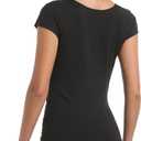 Women's Deep V Neck T-Shirt Trendy Flowy Casua Blouses 2025 Spring Summer Short Clothes Suitable for Beach Parties Dates (Black, L)