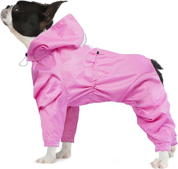 BRKURLEG Dog Raincoat Reflective Pet Poncho for Medium Dogs Boy Girl, Pet Waterproof Rainproof Jacket with Leash Hole, 4 Legs Dog Rain Jacket, Lightweight Waterproof Jackets, Purple L