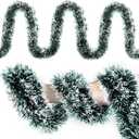 Christmas Tinsel Garland Green Metallic Twist Xmas Frosted Tip Hanging Garland for Christmas Tree Decoration Indoor Outdoor Home Holiday Party Decor