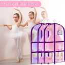 Garment Bags for Dance Costumes - 40 Inch Clear PVC with 5 Zipper Pockets (3 Pack) - Kids Dance Garment Bag for Dancers, Hanging Clothes Storage, Competitions & Travel (Clear Purple)