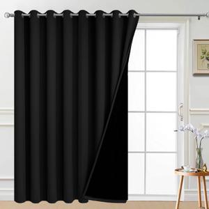 Yakamok 100% Blackout Sliding Door Curtains, Thermal Insulated Grommet Full Light Shading Sliding Door Drape Room Divider Curtain for Living Room/Space, Black, W100 x L84, 1 Panel