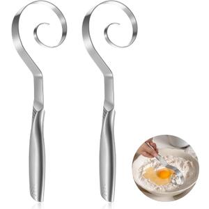 2 Pcs Seamless Danish Dough Whisk 10" Stainless Steel Dutch Bread Dough Whisk Tool for Sourdough Bread Baking, Whisking, Pastry, Cake Batter, Biscuits, Dishwasher Safe