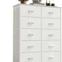 Sweetcrispy 10 Drawer Fabric Dresser Storage Tower with Bins, Tall Chest Organizer for Bedroom Closet Hallway, Steel Frame Wood Top Easy Pull Handles,White