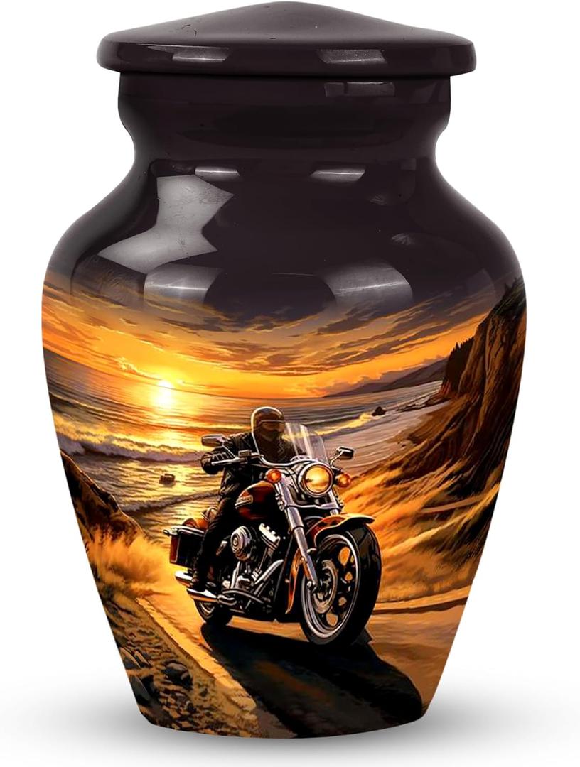 Motorcycle Funeral Small Urn for Ashes Adult Male - Burial Urns for Men Ashes - Cremation Urn - Keepsake Urns for Human Adult Female - Mini Human Keepsake for Mom & Dad 3 Inch