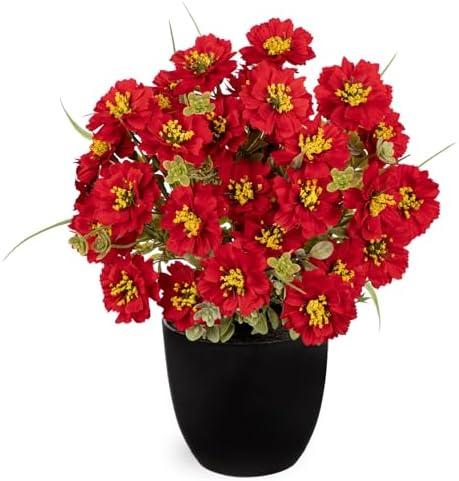 DILATATA Red Poppy Artificial Flowers in Pot 12 Inch Fake Flowers Silk Poppies Arrangement Faux Plant Flower Decor for Spring Home Decor Table Centerpiece Garden Porch Window - Red
