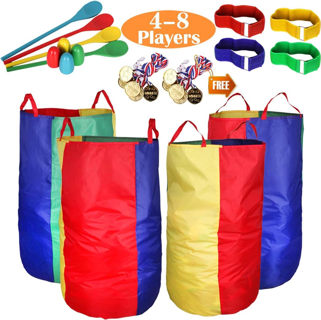 CWLAKON Outdoor Games, Potato Sack Race Bags for Kids Adults, Egg Spoon Relay Race, 3 Legged Race Bands, Birthday Party, Field Day Family Reunion Carnival Outside Yard Lawn Easter Fall Festival Games (Pack of 24)