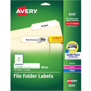 Avery File Folder Labels with TrueBlock Technology, Permanent Adhesive, 2/3" x 3-7/16", Laser/Inkjet, 4-Pack, 150 Labels Total (08593)