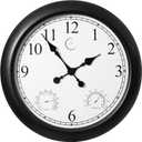 Clockswise Non-Ticking Quartz Wall Clock with Thermometer & Hygrometer Battery Operated Analog Clock for Temperature & Humidity Monitoring Ideal for Home Office School (Black Solid Frame, 24 Inch)