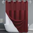 Burgundy No Hook Shower Curtain with Snap in Liner,230GSM Waffle Weave Shower Curtains for Bathroom,71W x 74H