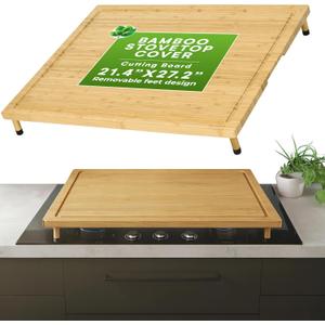 Prosumer's Choice Bamboo Stove Top Cover Board - Versatile Wooden Cutting Board for Kitchen with Adjustable Legs and Juice Grooves- Large Surface and Durable for Stoves, 27.2 x 21.4 x 3.1 Inches