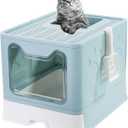 Gefryco Large Litter Box with Cover and Top Sifting lid for Medium and Big Cats, High-Sided Cat Litter Pan with Scoop, Enclosed Cat Box with Drawer, Front Entry Top Exit Kitten Litter Box, (Blue）
