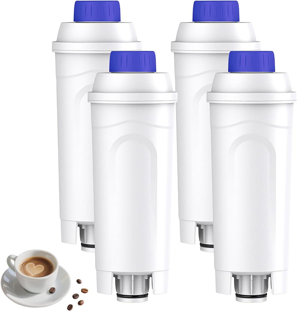 Coffee Machine Filters Replacement for DeLonghi Filter DLSC002, Water Filter Cartridges Activated Carbon Softener, Compatible with ECAM, ESAM, ETAM, BCO, EC. (4 Pack)