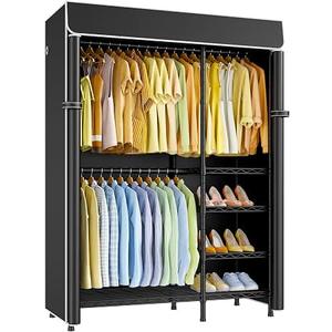 ULIFHOME F2C Clothes Rack with Cover, 47.2"W x 16.5"D x 78.3"H, Load 692lbs | Black Covered Garment Rack with Shelves for Hanging Clothes, Metal Portable Closet System, Dustproof Cover for Organization