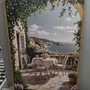 Modern French Flower Street Framed Canvas Wall Art Set, Romantic Green Landscape Wall Decor, Vintage Mediterranean Bookstore Neutral Coast Cityscape Artwork for Living Room, Bedroom-24 x36 x3