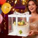 8Pcs Clear Cake Box with Ribbon 2-Layer 10x10x9 Inch, Transparent Cake Carrier Box with Lids, Tall Cake Boxes, Clear Gift Boxes for Birthday Wedding Valentine'Day.(White, 10*10*9inch/8pcs)