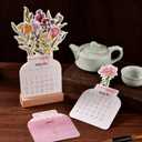 2 x 2026 Creative Flower Desk Calendar, Bloomy Flowers Desk Calendar, Floral Desktop Calendar with Wooden Base for Home, Office and Desk Accessories
