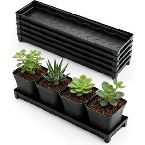 5 Pack Plastic Window Sill Saucer (16"x5.5"x1.5"), Rectangular Windowsill Plant Pot Trays with Removable Drainage Hole, Thick Plant Saucer Tray for 4 inch (10CM) Flower Seedling Pots (Black)
