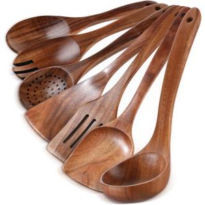 Wooden Spoons for Cooking - 7 Pieces Wooden Kitchen Utensils Set, Smooth Natural Teak Wood Utensil Set, Nonstick Heat-Resistant Cooking Utensils - Lightweight & Sturdy, Wooden Spatula for Cooking