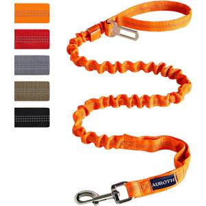 AUROTH Large Dog Leash - Heavy Duty Bungee, No Pull, Orange 6FT, 2 Padded Handles
