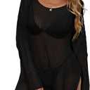 BreathSunny Womens Crochet Knit Swimsuit Coverup Beach Dress Summer 2025 Boat Neck Long Bell Sleeve Bathing Suit Cover Up (Large)