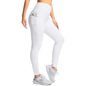 SANTINY Women's Fleece Lined Winter Leggings Water Resistant High Waisted Thermal Hiking Running Warm Pants Women Pockets(White_M)