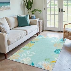 Seavish Modern Coastal 3x5 Area Rugs, Small Aqua Green Tropical Ocean Rugs for Living Room, Non Slip Soft Nautical Nursery Rugs, Low Pile Velvet Carpet for Bedroom Entryway Playroom Balcony