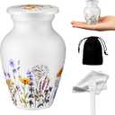 Vicenpal Mini Urns for Human Ashes Set with 2 x 3 Inch Urns, Velvet Bag and Spoon, Metal Keepsake, Wildflower Pattern Memorial Urn Adult Female for Cremation, Funeral, Burial & Home Display
