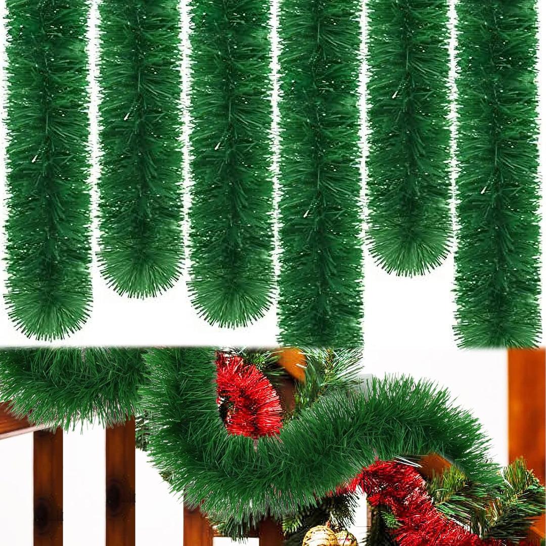 50' Christmas Pine Decoration - Green Artificial Tinsel Garland for Indoor & Outdoor Use