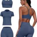 Women 3 Piece Workout Sets Seamless Running Tops Athletic Gym Yoga Short Y Back Sports Bras Outfits, XXL