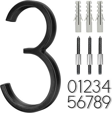 5" Stainless Steel Floating House Number, Metal Modern House Numbers, Garden Door Mailbox Decor Number with Nail Kit, Coated Black, 911 Visibility Signage (3)