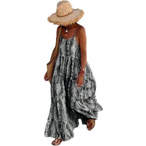 PRETTYGARDEN Women Summer Dresses 2026 Spaghetti Strap Scoop Neck Floral Maxi Dress Flowy Boho Long Sundress with Pockets (Black, L)