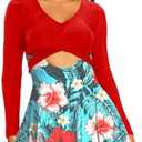 NESY Long Sleeve Swimsuits for Women Rash Guard V Neck One Piece Bathing Suit Swim Dress Woman Swimwear Swimdress UPF 50+ (No Size)