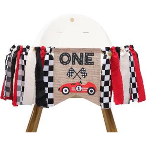 Race Car One High Chair Banner - Race Car 1st/First Birthday Party Decorations,Boy First Race Car Banner,Car Racing One Birthday Highchair,Race Car 1st Photo Prop Cake Smash