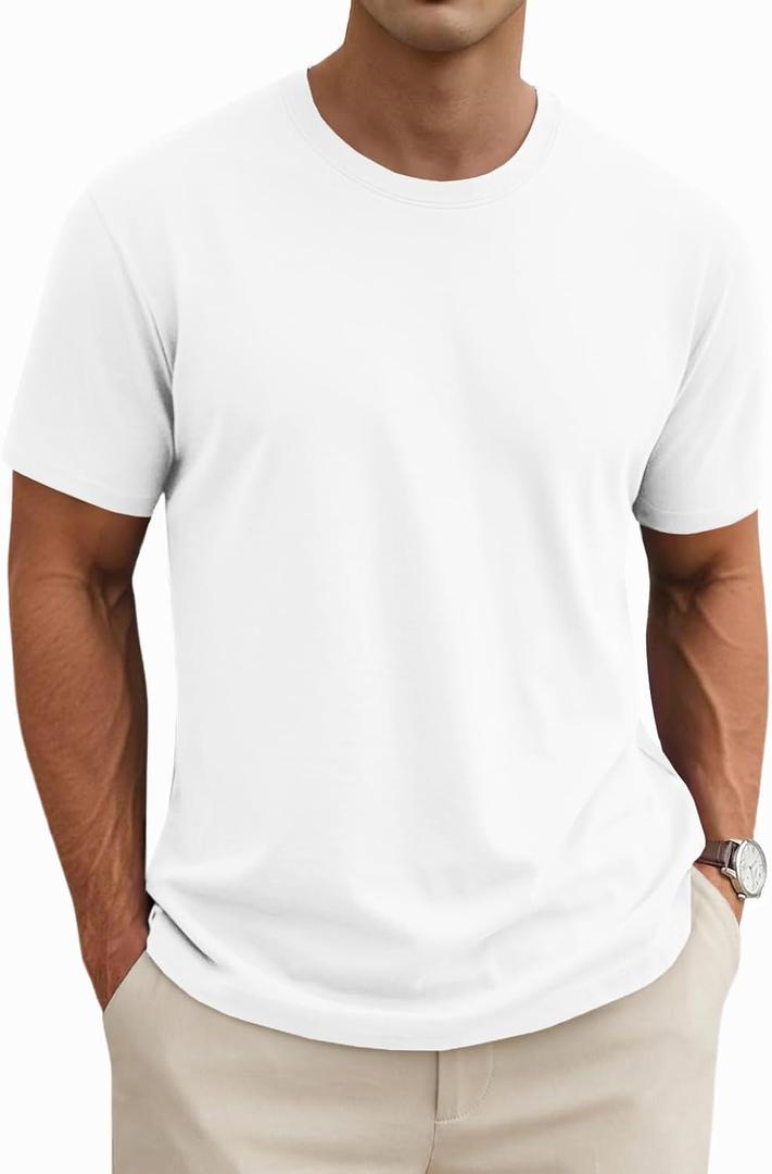 MAGNIVIT Men's Shirts Short Sleeve Cotton T-Shirt Crew Neck Light Tees Classic Basic Casual Tops Plain Soft Shirt (White, L)