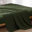MooMee Flat Top Sheet Only 100% Washed Cotton Linen Like Textured Breathable Durable Soft Comfy (Olive Green, Queen)