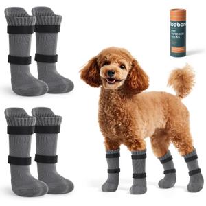 LOOBANI Small Dog Socks for Outside to Prevent Licking Paws, Dog Socks for Winter Snow/Hot Pavement, Dog Booties and paw Protectors for Senior Old Dogs, Outdoor Socks for Dogs with Straps (Gray) S