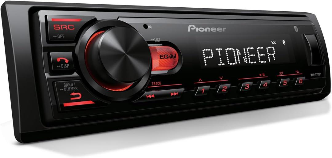 Pioneer MVH-S110BT 1-Din Digital Media Receiver Car Stereo  Bluetooth, USB Input, 50W x 4 Output, AM/FM Radio, iPhone & Android Compatible, Front & SW (Mono) RCA Output