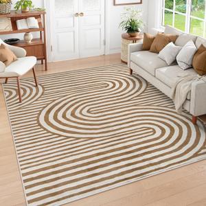 Lahome Abstract Area Rugs 5x7,Soft Living Room Rug Nursery Bedroom Rugs,Rainbow Colorful Playroom Rug Ultra-Thin Stain Resistance Throw Large Carpet for Kids Classroom Dorm Alba (5'X7',Khaki/Orange)