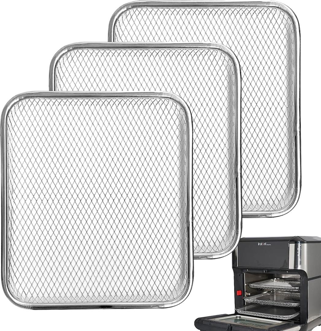 3-Pack Cooking Crisper Trays: Mesh Stainless Steel Replacement Trays Fit Instant Pot Air Fryer Oven 10QT - Max Airflow - BPA-Free - Teflon-Free - 2025 (Silver)