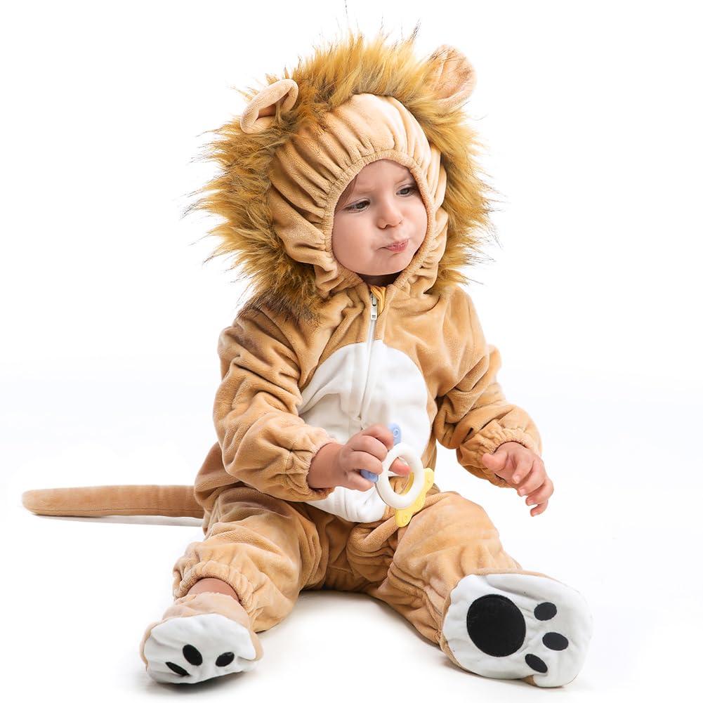 HSCTEK Baby Lion Costume, Infant Wild Animal Onesie Boys Girls, Toddler Halloween Costume Newborn 12-18Months