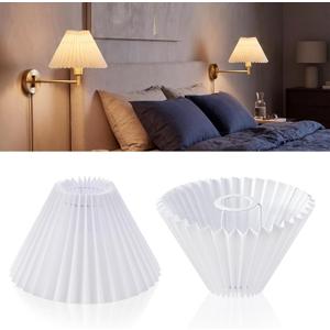 Teenyyou Small Lamp Shades Set of 2, White Pleated Lampshades, 3.1" Top x 8.5" Bottom x 5.1"high for E26/e27, Spider Replacement Shades for Vanity Light, Bedroom, Easy Install
